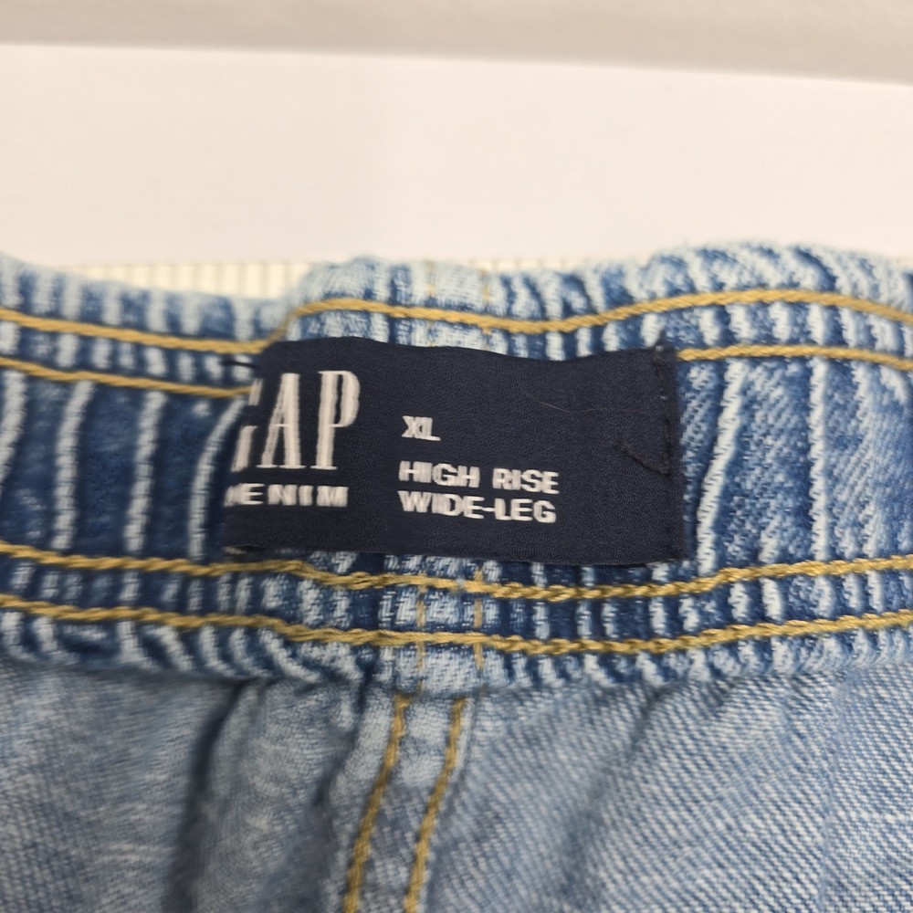 Gap Denim High Rise Wide Leg Light Wash Drawstring Pants XL Blue Acid Wash - Picture 4 of 7